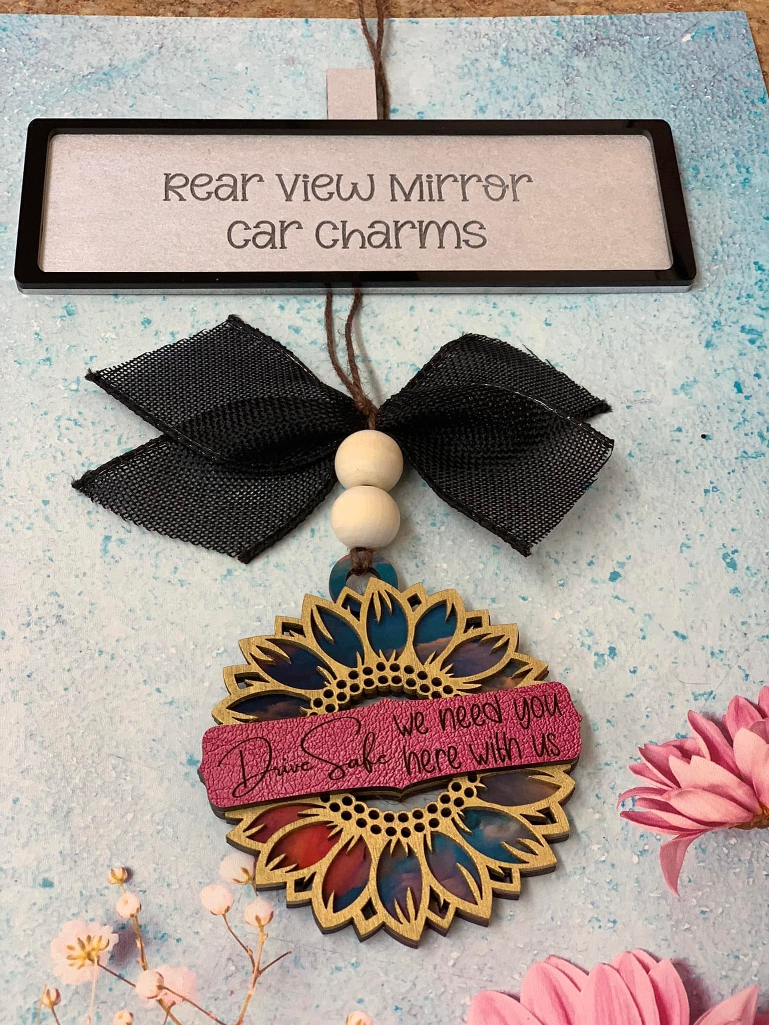 Rear View Mirror Car Charm Sunflower- sign party choice – heresyoursigns