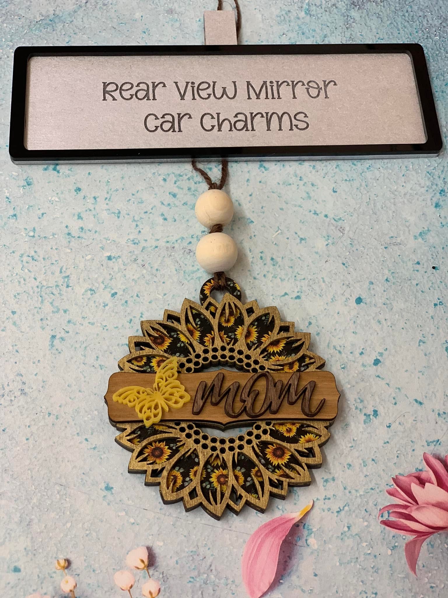 Rear View Mirror Car Charm Sunflower- sign party choice