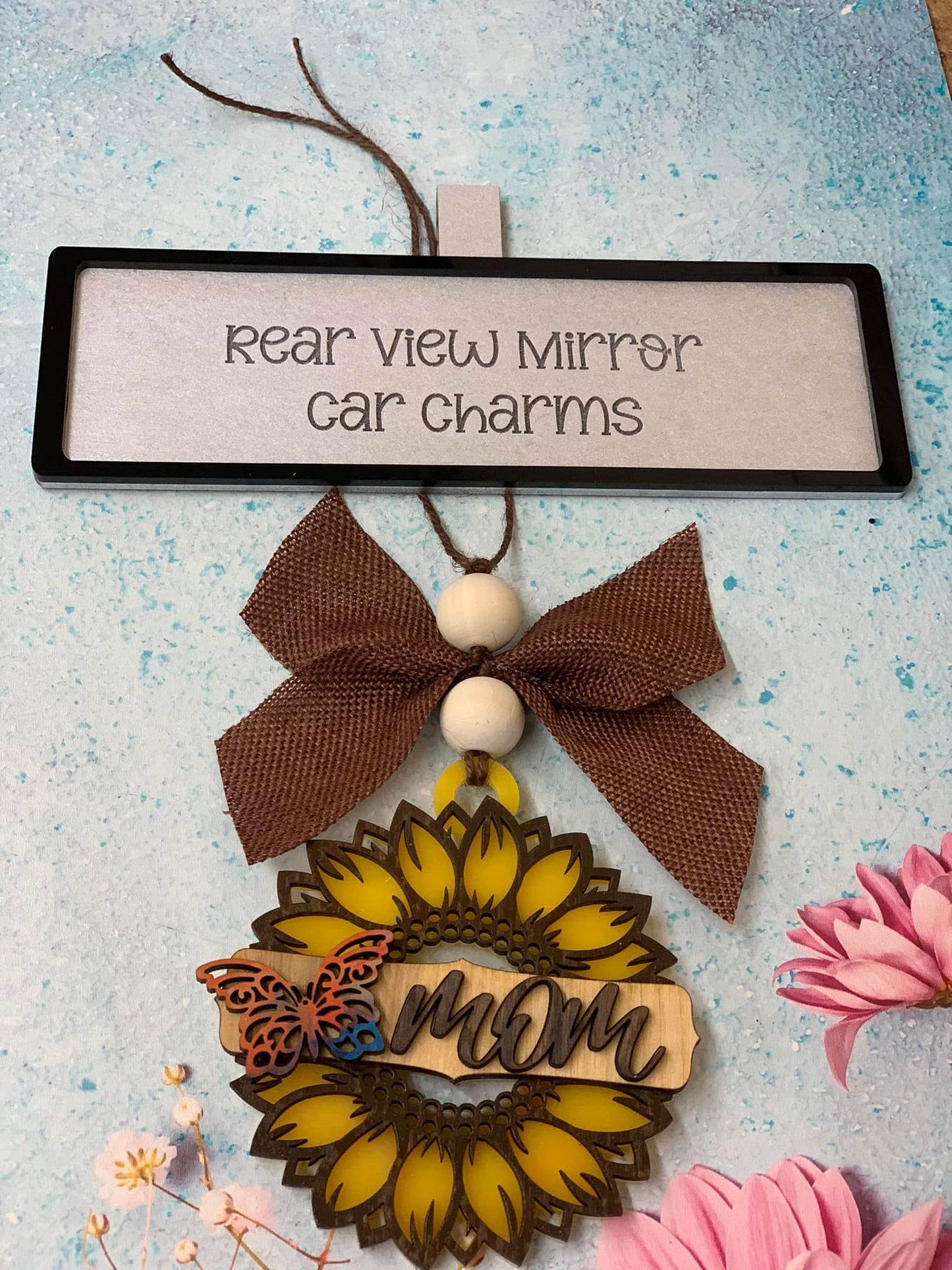 Rear View Mirror Car Charm Sunflower- sign party choice